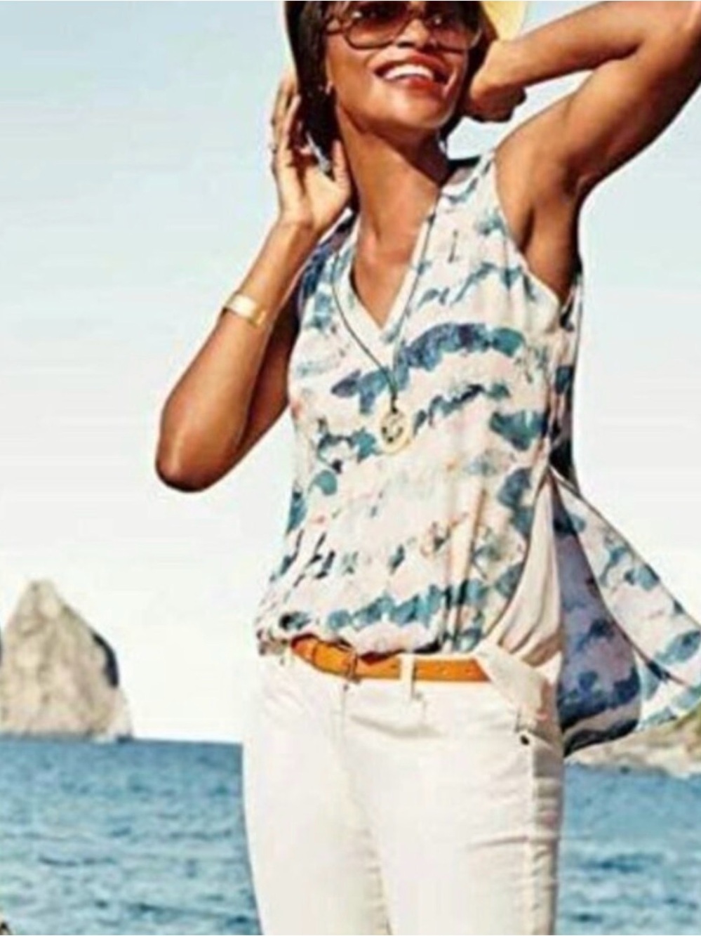 CAbi Gelato Watercolor Sleeveless Blouse L 5035